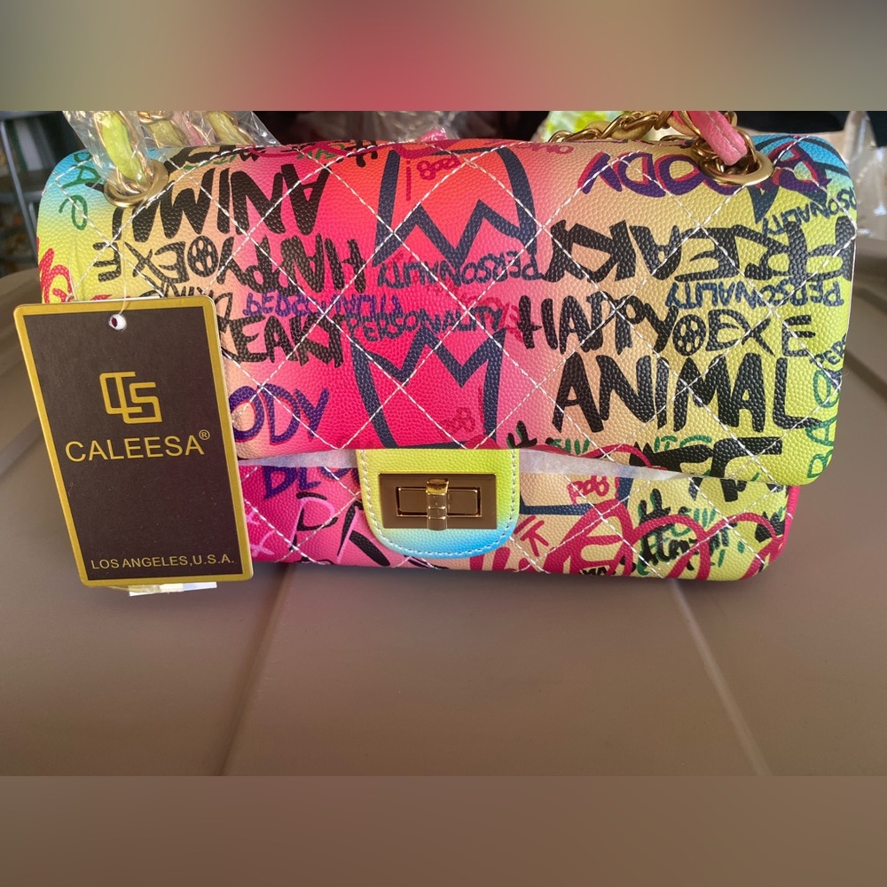 Caleesa Vibrant Multicolor Graffiti Shoulder Bag